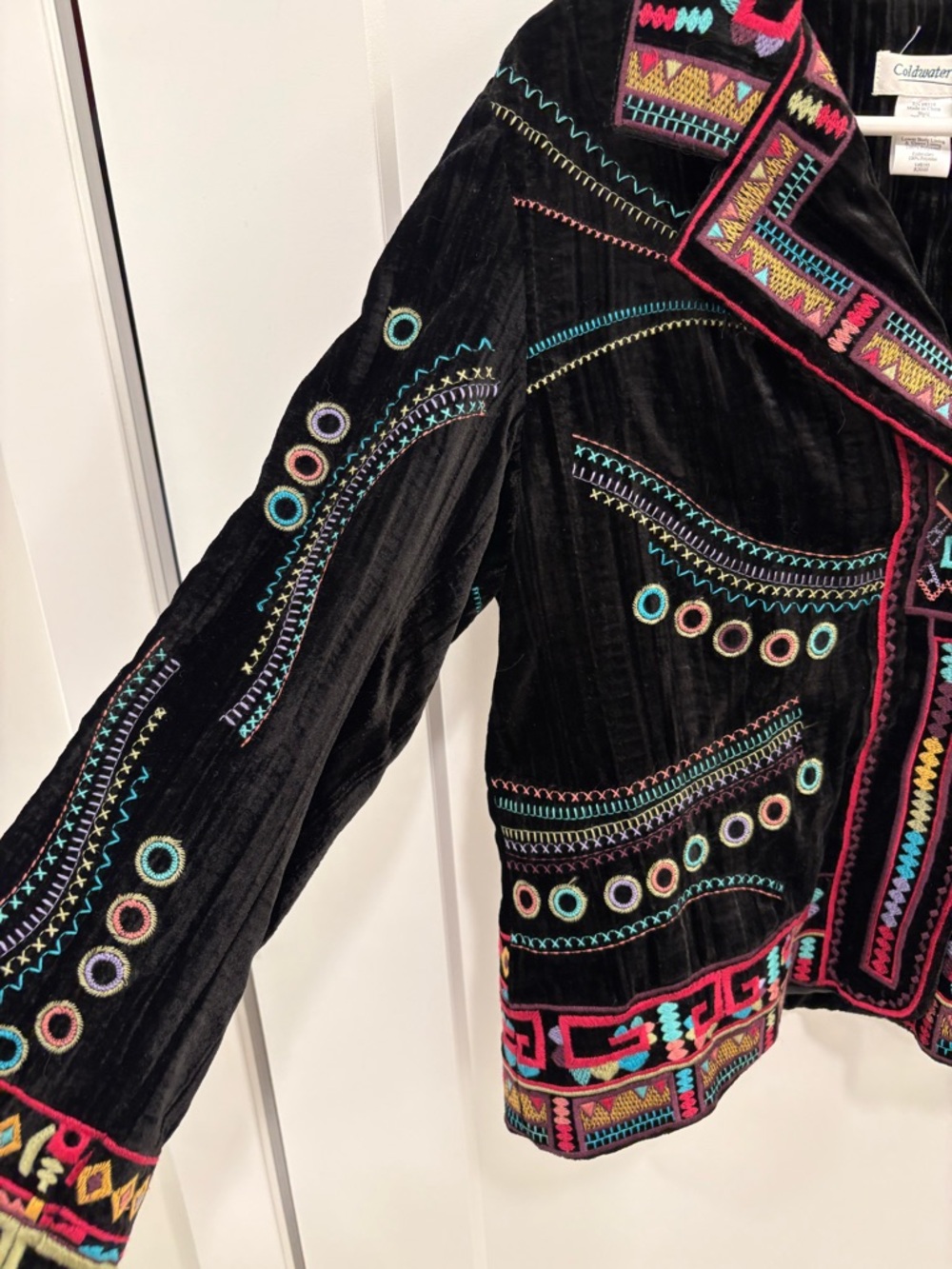 Vintage 90s Coldwater Creek Black Velvet Whimsigoth Embroidered Jacket MP - Picture 3 of 13